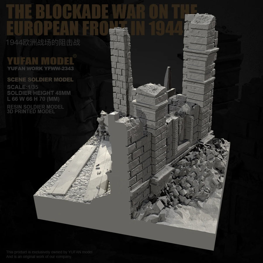 WWII European Urban Ruins Diorama Terrain Set 1/35 Resin Kit - resin model view 3