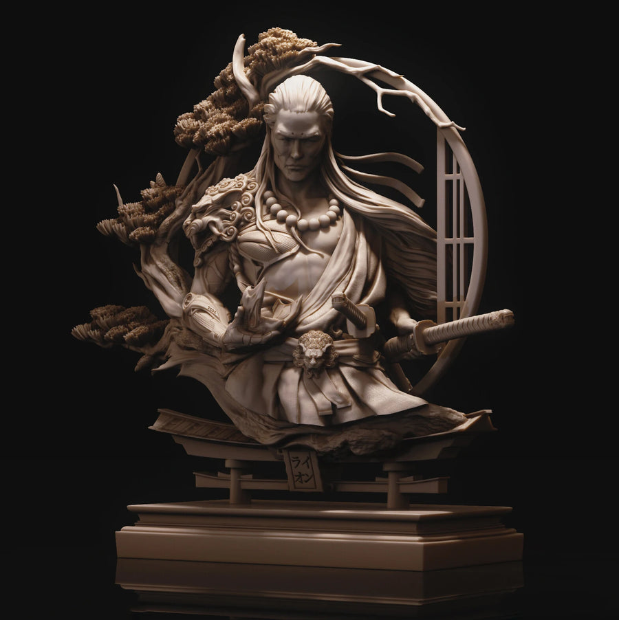 White-Haired Samurai Warrior 1/11 Resin Bust with Katana - 1/11 resin model view 6