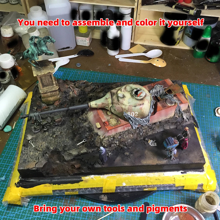 WWII German Panther Tank Destroyed Urban Diorama 1/35 Resin Kit - resin model view 2