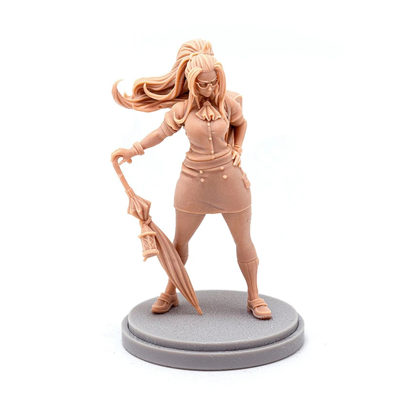 Anime Style Female Civilian with Umbrella & Backpack 28mm Resin Figure Kit - resin model view 2