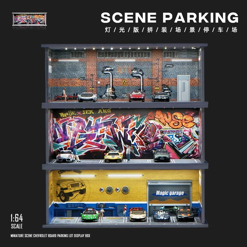 1/64 Scale Multi-Level Urban Garage Diorama Resin Model Kit with LED Lighting - 1/64 resin model view 2