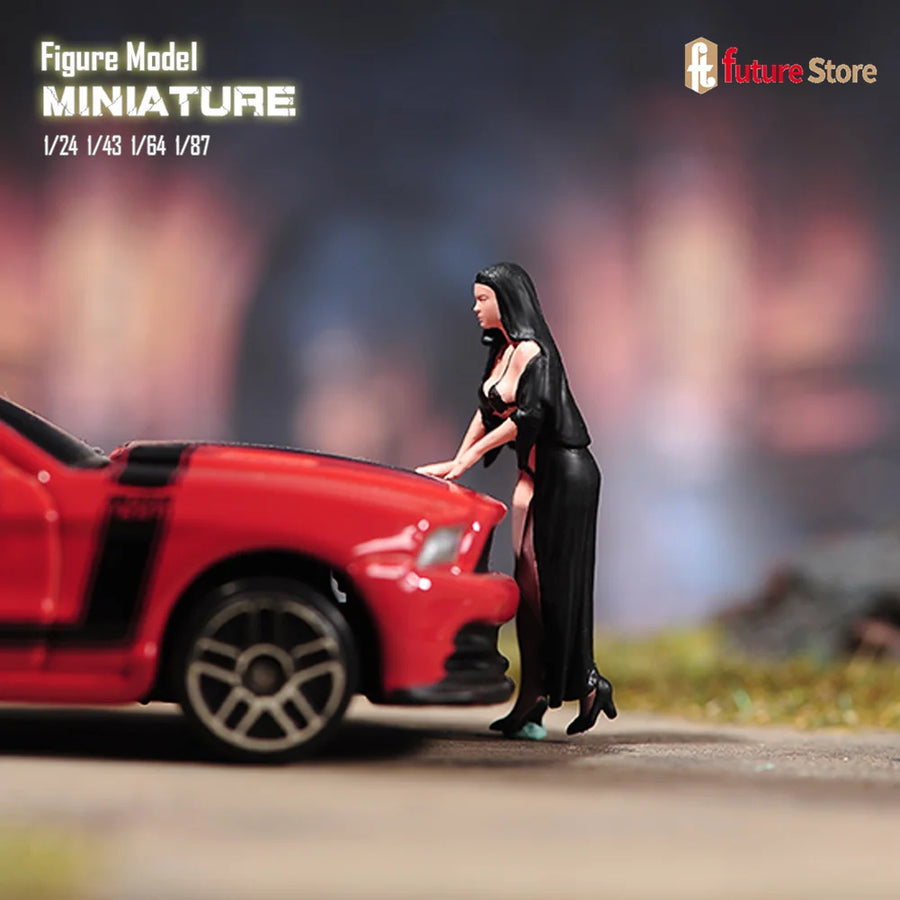 Woman in Black Outfit with Red Sports Car 1/87 Resin Figure Model Kit - 1/87 resin model view 2