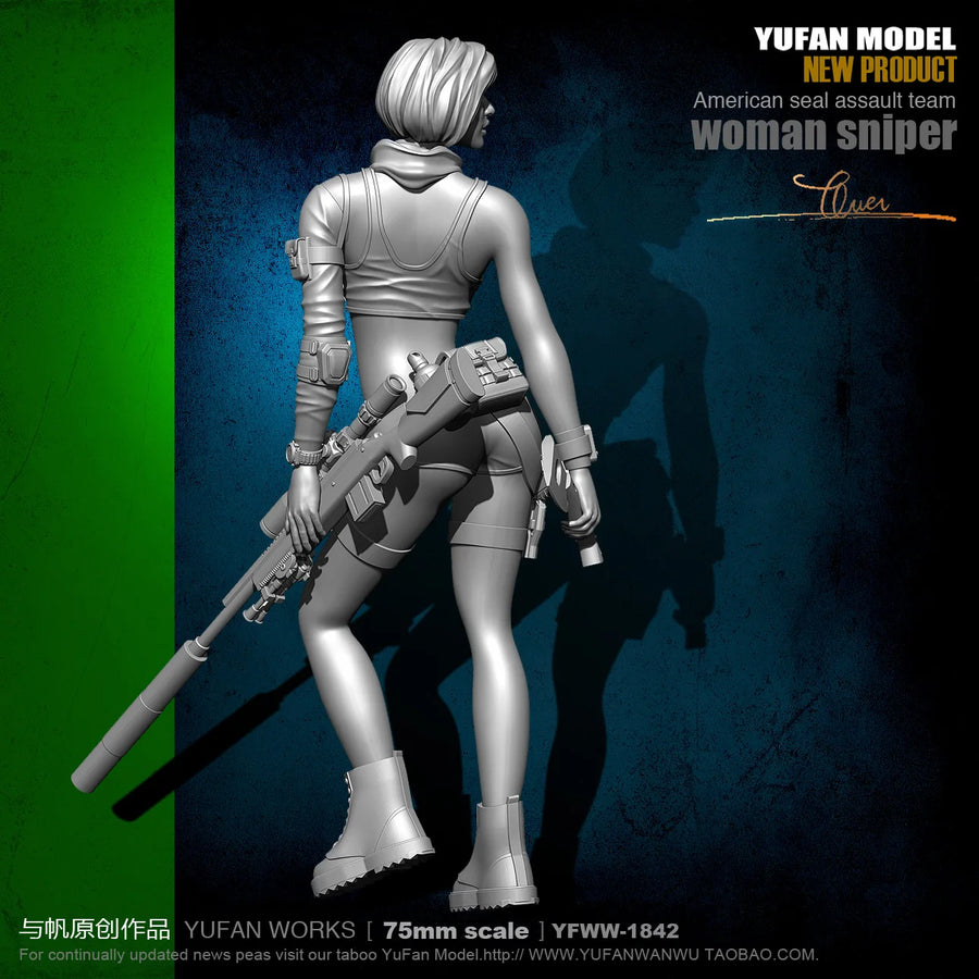 Stylized Female Sci-Fi Operators with Rifle & Sword 75mm Resin Figure Kit Set - resin model view 4