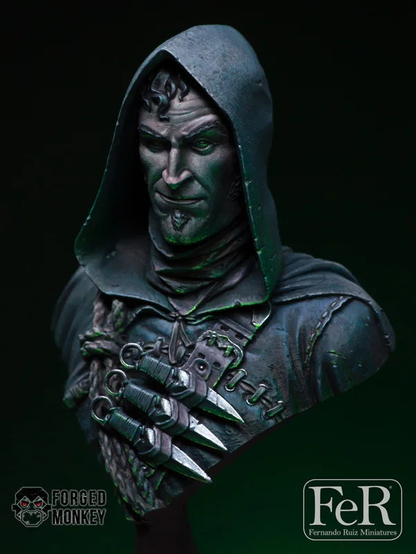 Hooded Assassin with Blade Gauntlets Resin Character Bust - resin model view 2