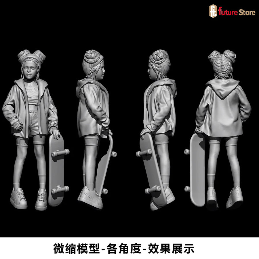 Children Playing with Hula Hoop & Skateboard 1/35 Resin Figure Set - 1/35 resin model view 4