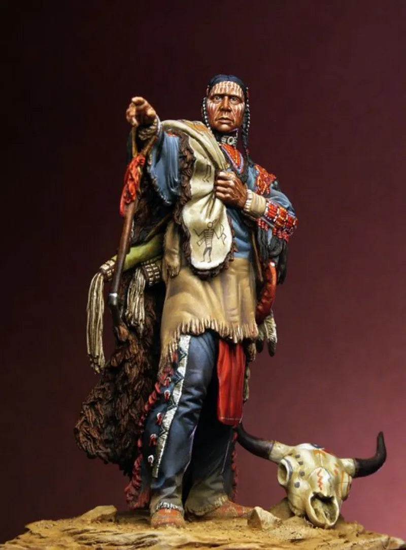 Plains Indian Warrior with Buffalo Skull 1/24 Resin Figure - 1/24 resin model view 2
