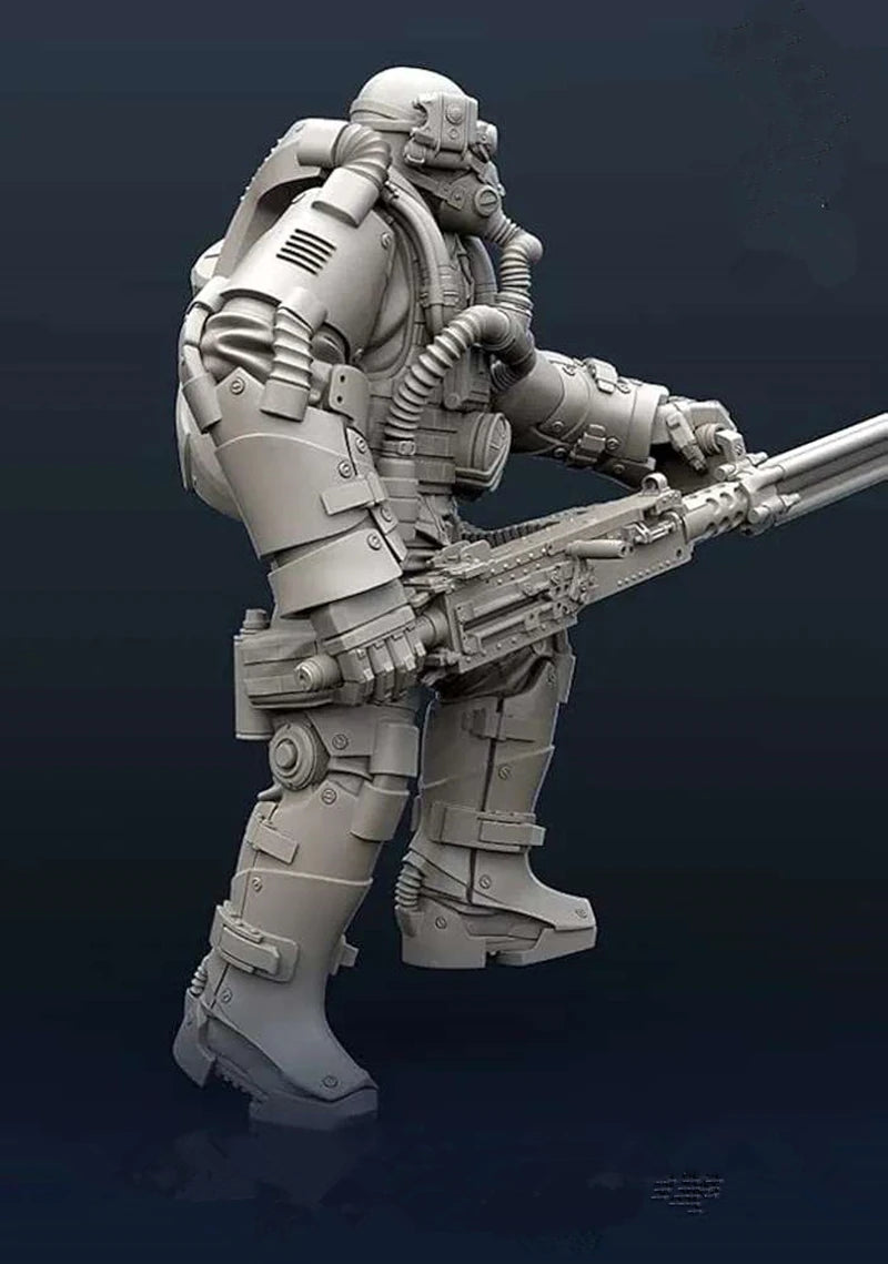 Post-Apocalyptic Heavy Armored Soldier with Minigun 1/35 Resin Figure Kit - resin model view 3
