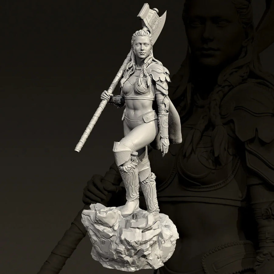 Female Axe Warrior 75mm Resin Figure Kit - 75mm resin model view 3
