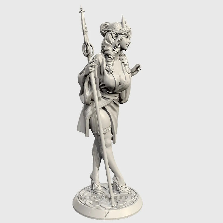 Demon Horned Sorceress with Staff - 28mm Resin Figure Kit - 28mm resin model view 2