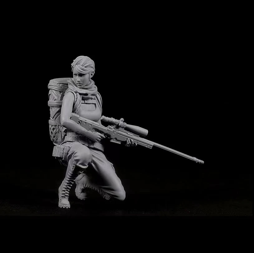 Female Sniper with Rifle & Backpack Resin Miniature Figure Kit - resin model view 2