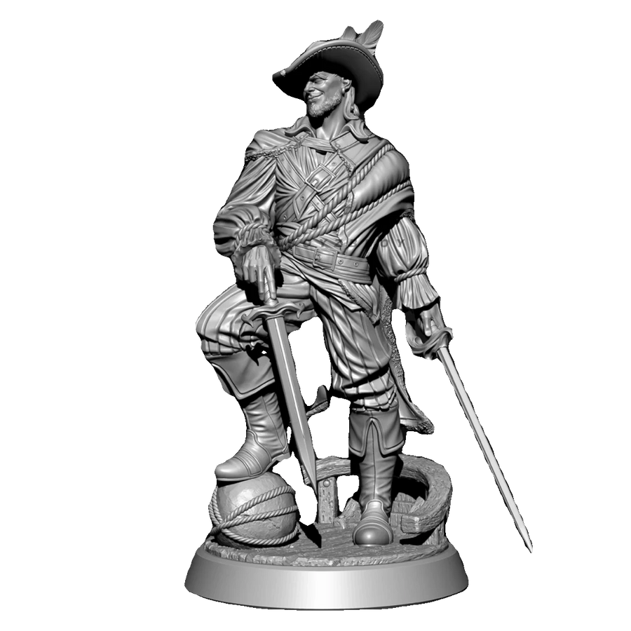 Baroque Musketeer with Feathered Hat 38mm Resin Figure Kit - 38mm resin model view 4