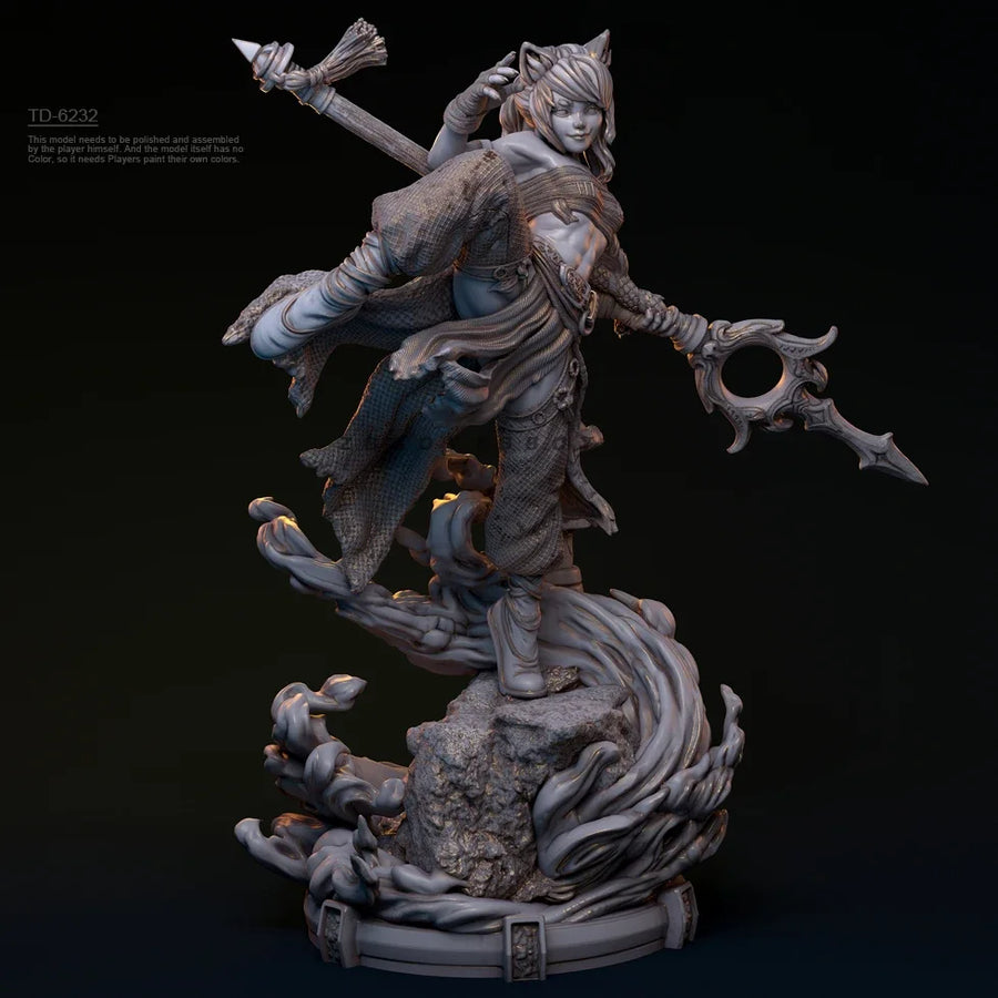 Cat-Eared Warrior with Dual Axes 38mm Resin Figure Kit - 38mm resin model view 2