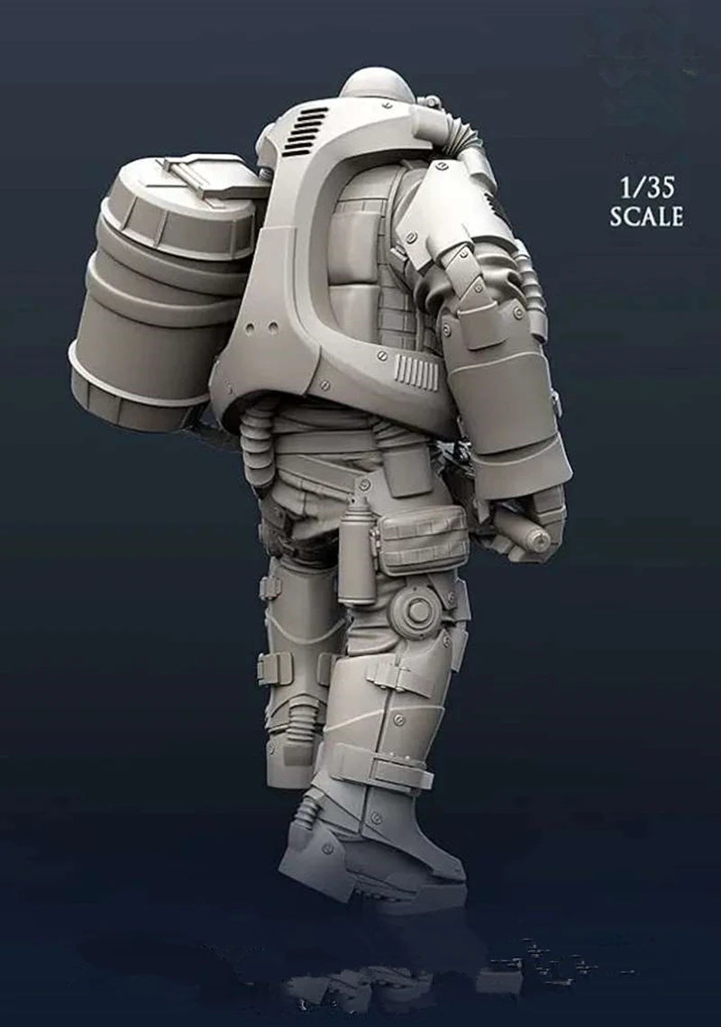Post-Apocalyptic Heavy Armored Soldier with Minigun 1/35 Resin Figure Kit - resin model view 5