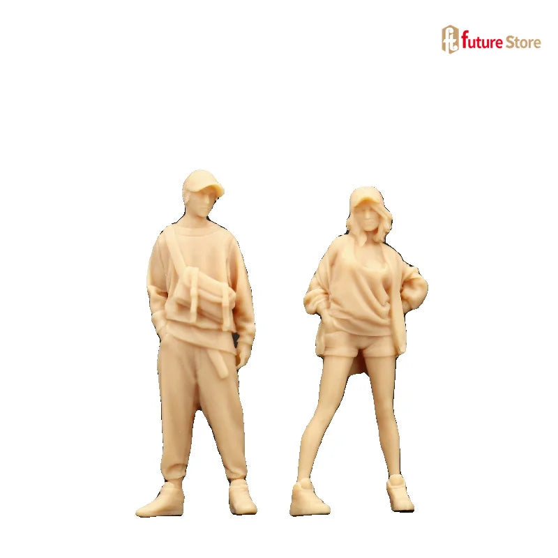 Trendy Boy & Girl Couple Figures 1/87 Scale Resin Miniature Kit - 1/87 resin model view 2