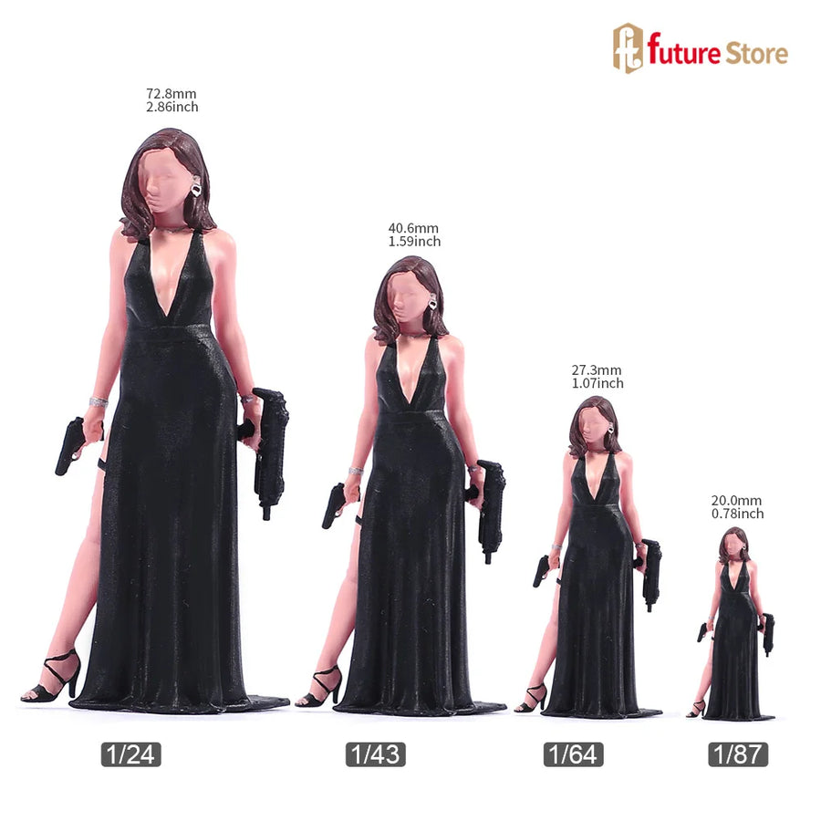 1950s Pin-up Woman Black Dress 1/87 Resin Figure Model Kit - 1/87 resin model view 2