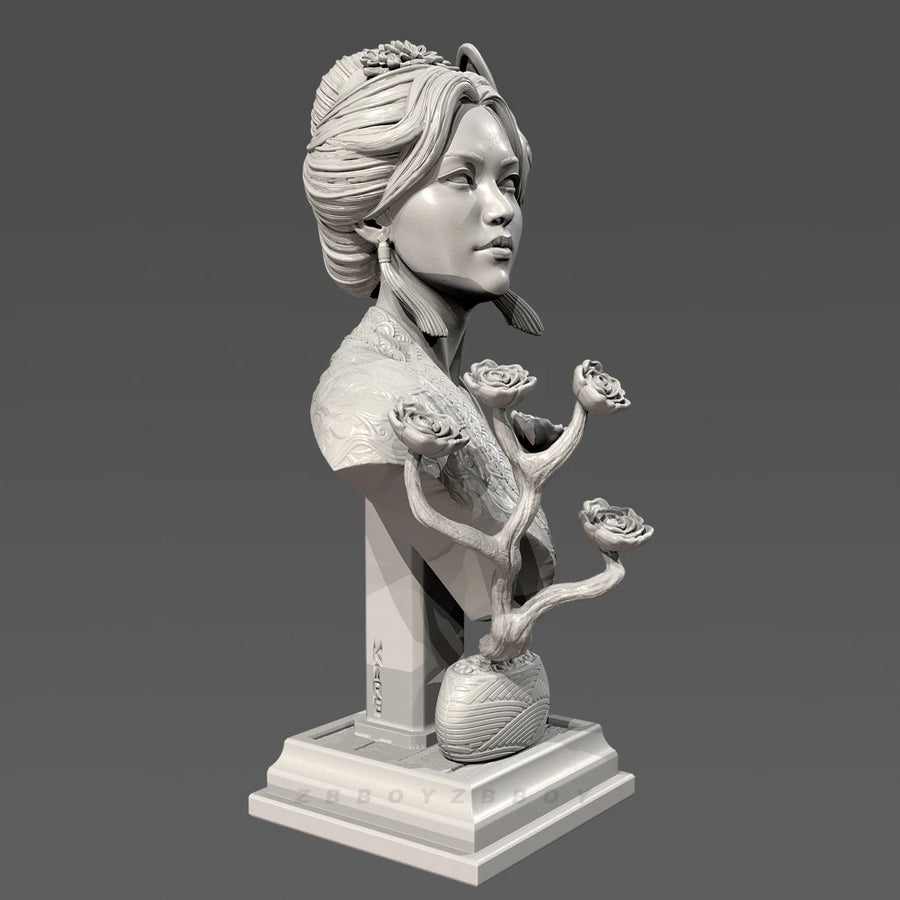 Female Portrait with Rose Vine Base 70mm Resin Bust Kit - resin model view 2