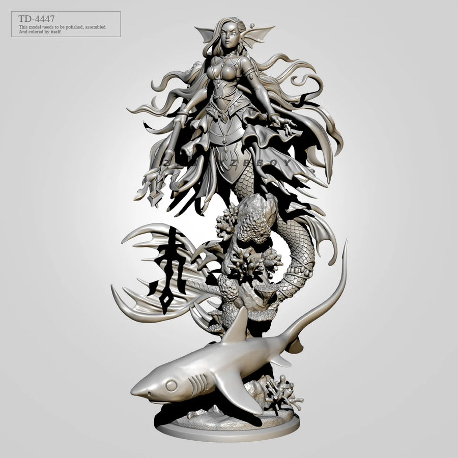 Mermaid Queen with Shark Companion 3D 50mm Resin Figure Kit - 50mm resin model view 3