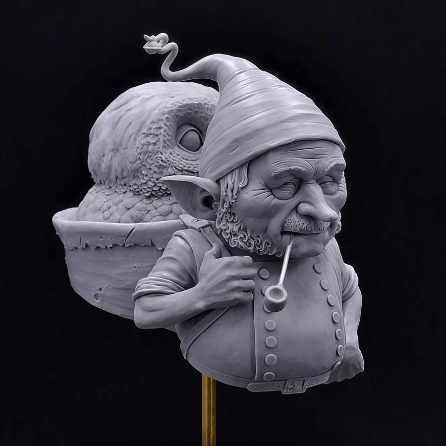 Dwarf Elf and Owl Companion 54mm Resin Bust Set - 54mm resin model view 2