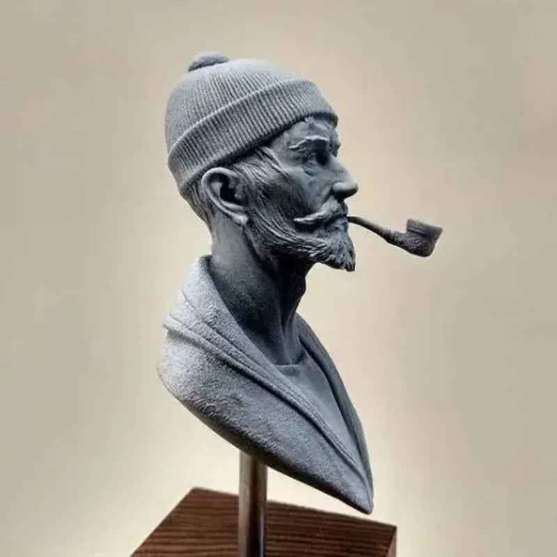 Bearded Old Man Smoking Pipe 1/9 Scale Resin Bust - 1/9 resin model view 2