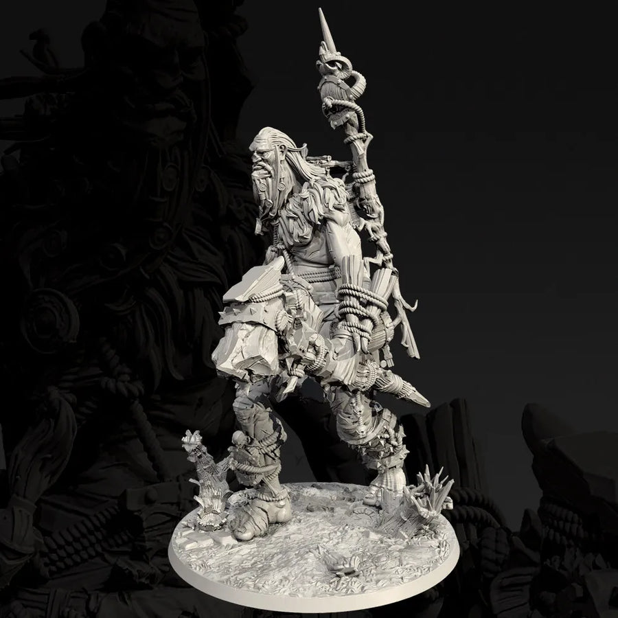 Fantasy Dwarf Warrior Bust with Staff 38mm Resin Kit - resin model view 4