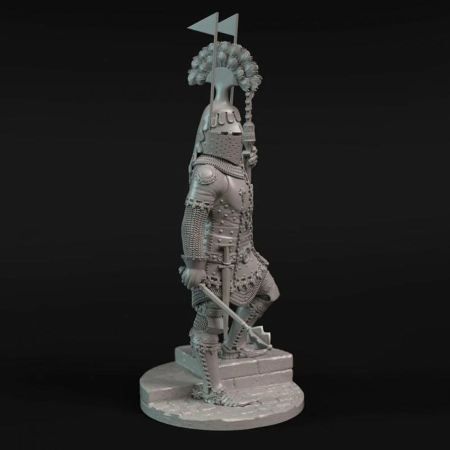 Late Medieval Armored Knight with Crested Helm and War Mace 75mm Resin Figure Kit - resin model view 2