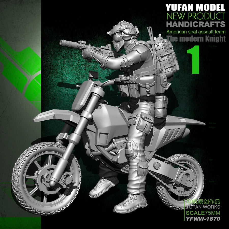 Modern Knight Soldier on Motorcycle 75mm Resin Figure Kit - 75mm resin model view 2