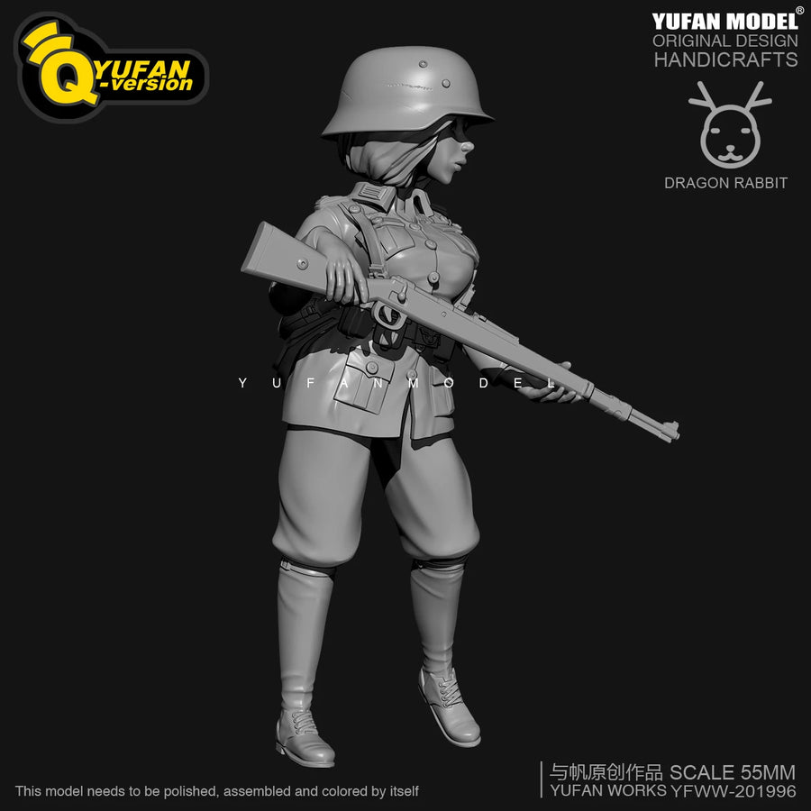 Female Soldier with Rifle 55mm Resin Figure Kit - 55mm resin model view 3