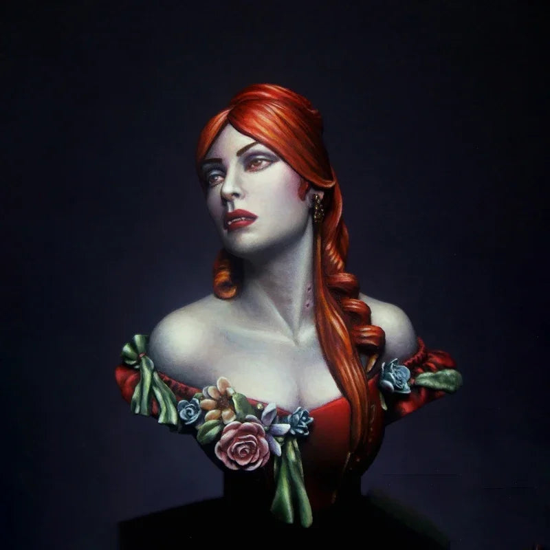 Red-Haired Fantasy Maiden with Floral Collar 1/12 Resin Bust - 1/12 resin model view 5