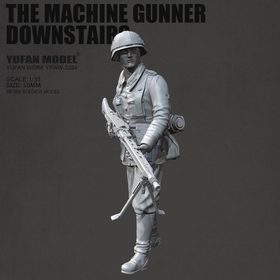 WWII Machine Gunner with Helmet 1/35 Resin Figure Kit - 1/35 resin model view 2