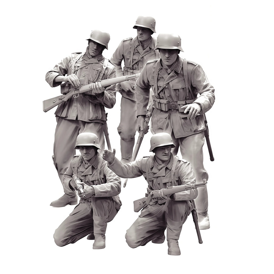 WWII German Infantry Combat Team 1/35 Scale Resin 5-Figure Kit - 1/35 resin model view 2