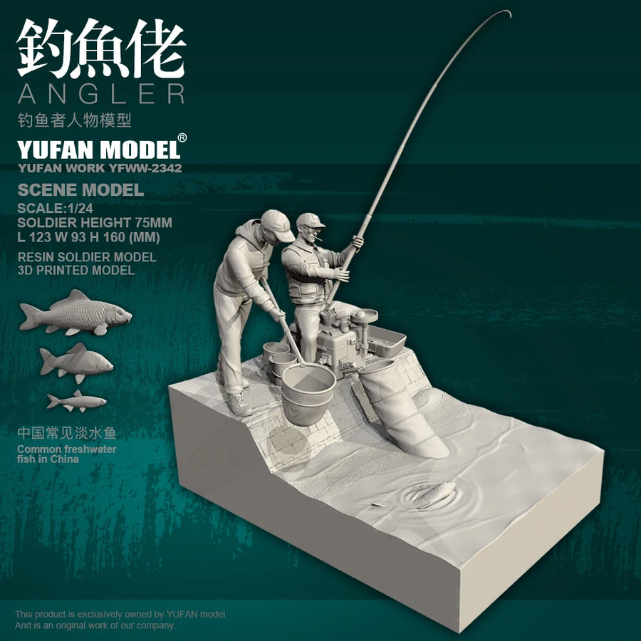 Fisherman Angler Diorama 1/24 Scale Resin Figure Kit - 1/24 resin model view 4