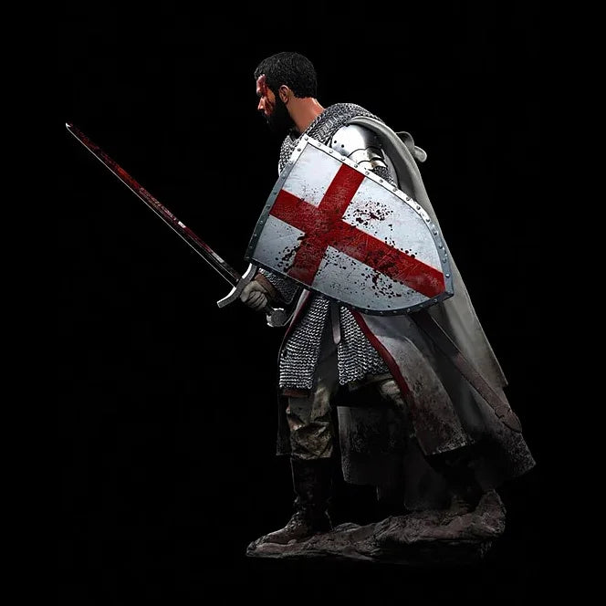 Templar Knight with Red Cross Shield - 75mm Resin Figure Kit - 75mm resin model view 3