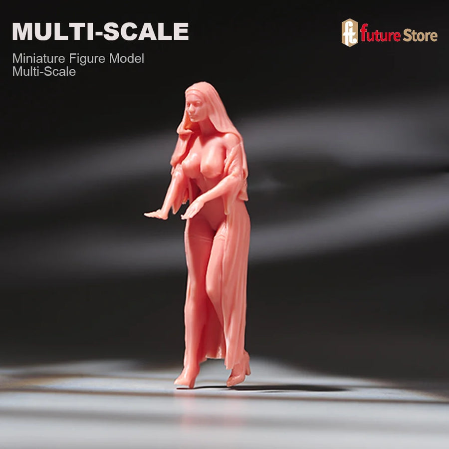 Woman in Black Outfit with Red Sports Car 1/87 Resin Figure Model Kit - 1/87 resin model view 3