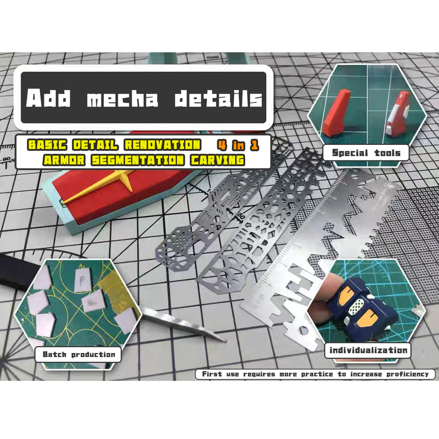Mech Scriber Ruler 4-in-1 Armor Segmentation Carving Tool Set - resin model view 3
