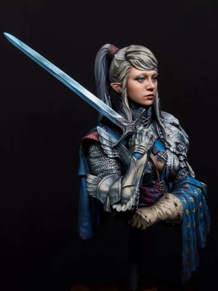 Fantasy Female Elf Warrior with Wing Pauldrons 1/10 Resin Bust Kit - resin model view 4