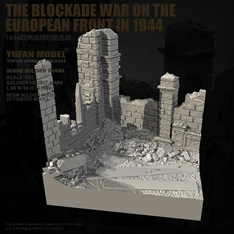 WWII European Urban Ruins Diorama Terrain Set 1/35 Resin Kit - resin model view 4