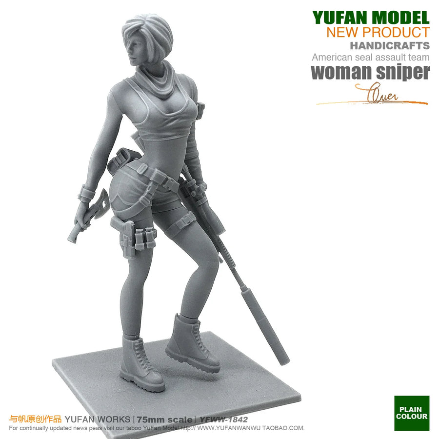 Stylized Female Sci-Fi Operators with Rifle & Sword 75mm Resin Figure Kit Set - resin model view 2