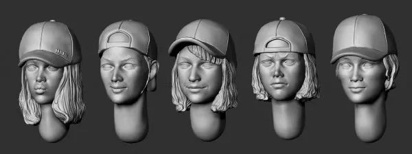 Female Soldier Head Variants with Baseball Caps 1/35 Resin Bust Kit - 1/35 resin model view 2