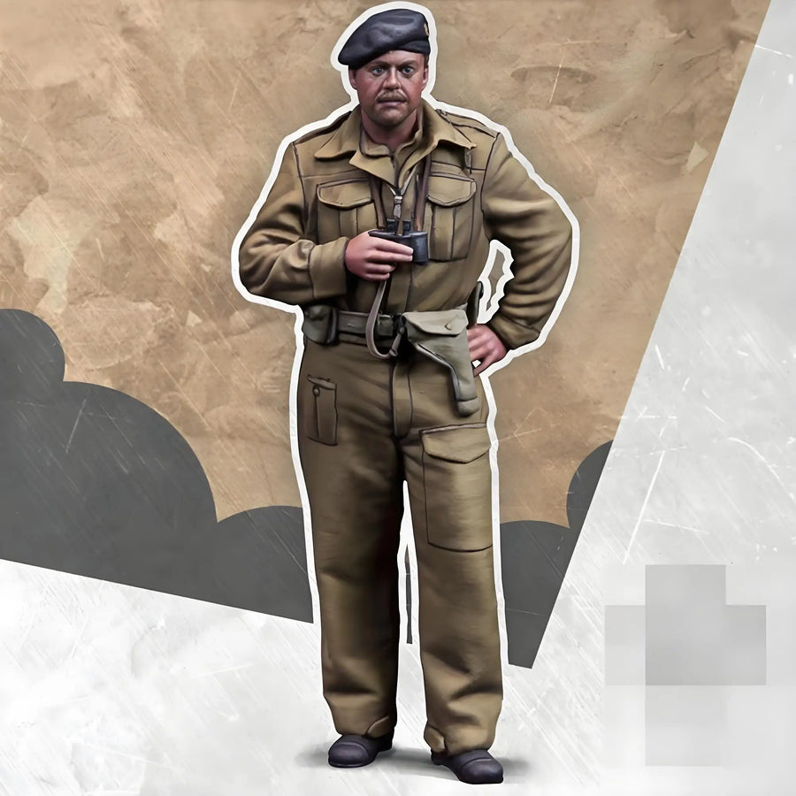 WWII British Tank Commander with Beret and Binoculars 1/35 Resin Figure Kit - resin model view 2