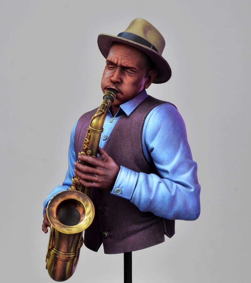 Jazz Saxophonist in Fedora 1/10 Scale Resin Bust - 1/10 resin model view 3