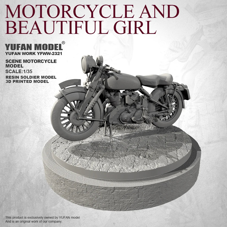 Vintage Motorcycle with Girl 1/35 Resin Diorama Model Kit - 1/35 resin model view 2