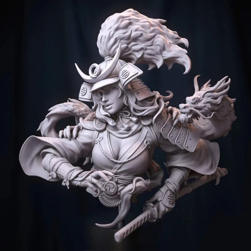 Female Warrior with Dragon 1/10 Scale Resin Bust Figure - 1/10 resin model view 3