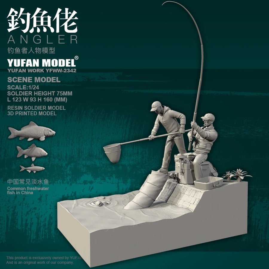 Fisherman Angler Diorama 1/24 Scale Resin Figure Kit - 1/24 resin model view 2