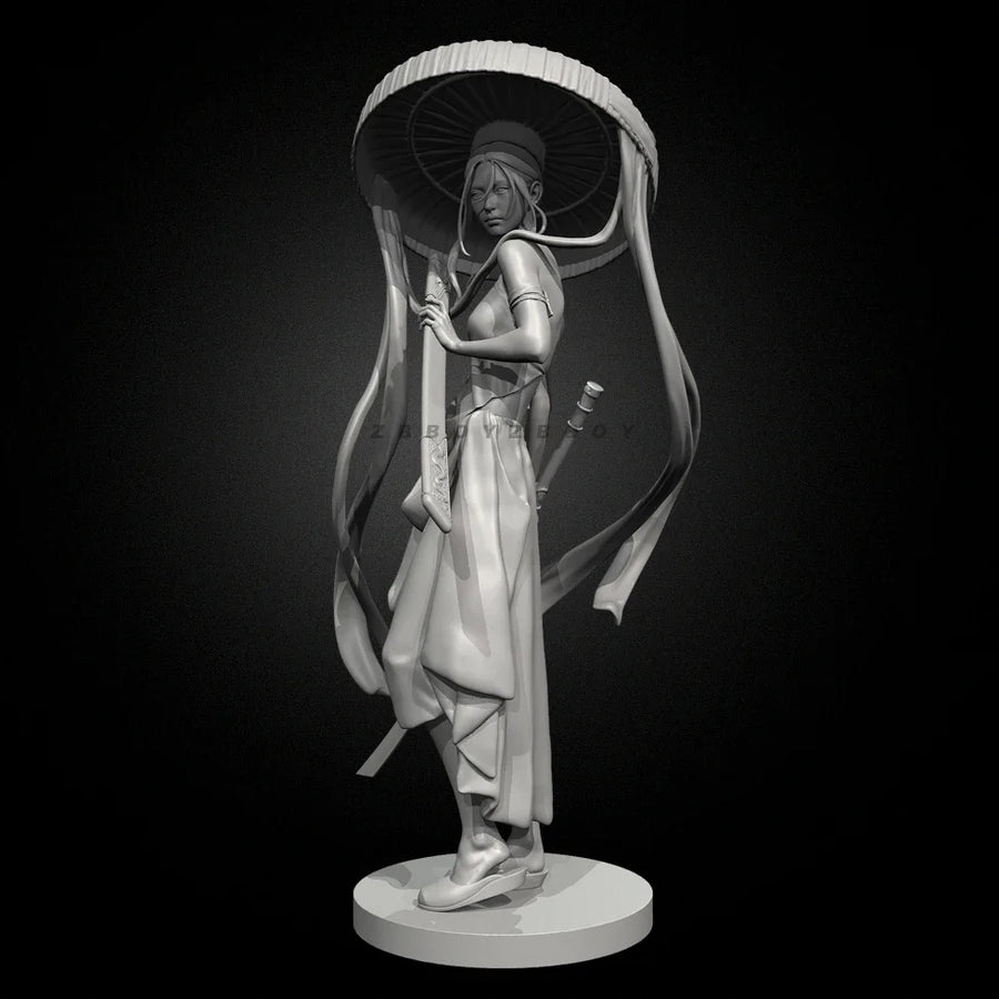 Asian Warrior Woman with Parasol Sword | 50mm | Resin Figure Kit - 50mm resin model view 2