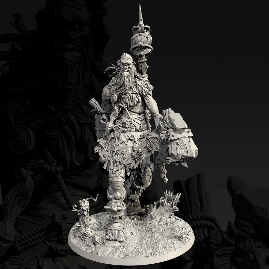 Fantasy Dwarf Warrior Bust with Staff 38mm Resin Kit - resin model view 3