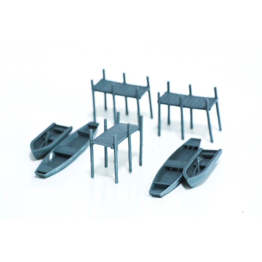Dock Boats & Canoes Diorama Set 1/64 Resin Model Kit - 1/64 resin model view 3