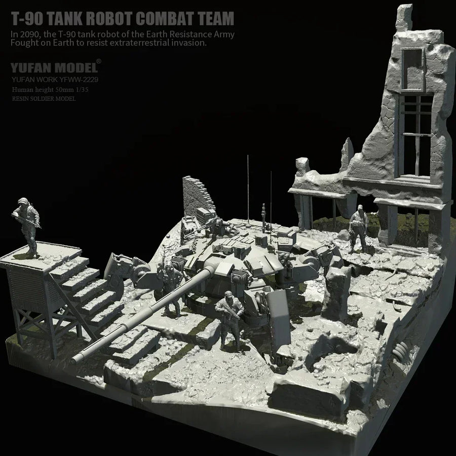 Modern T-90 Tank with Soldiers Fortified Position 1/35 Resin Diorama Kit - resin model view 4