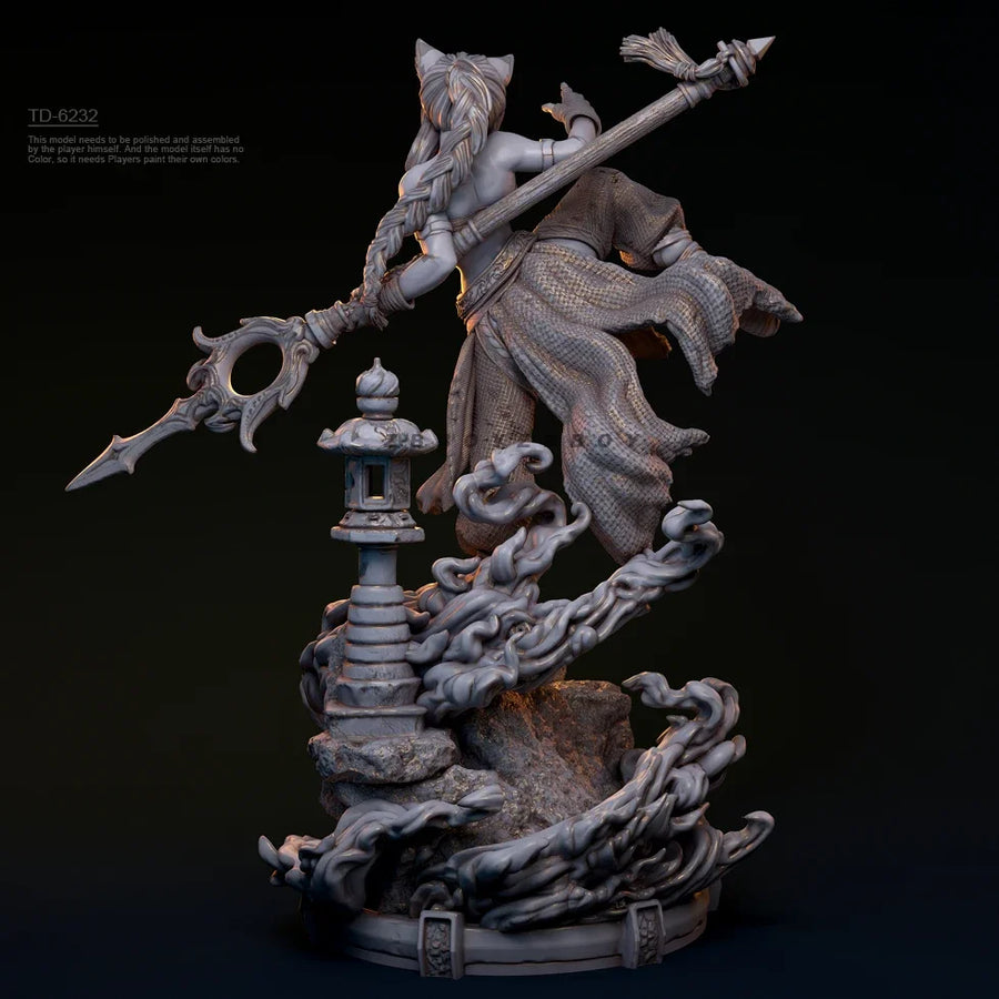 Cat-Eared Warrior with Dual Axes 38mm Resin Figure Kit - 38mm resin model view 4