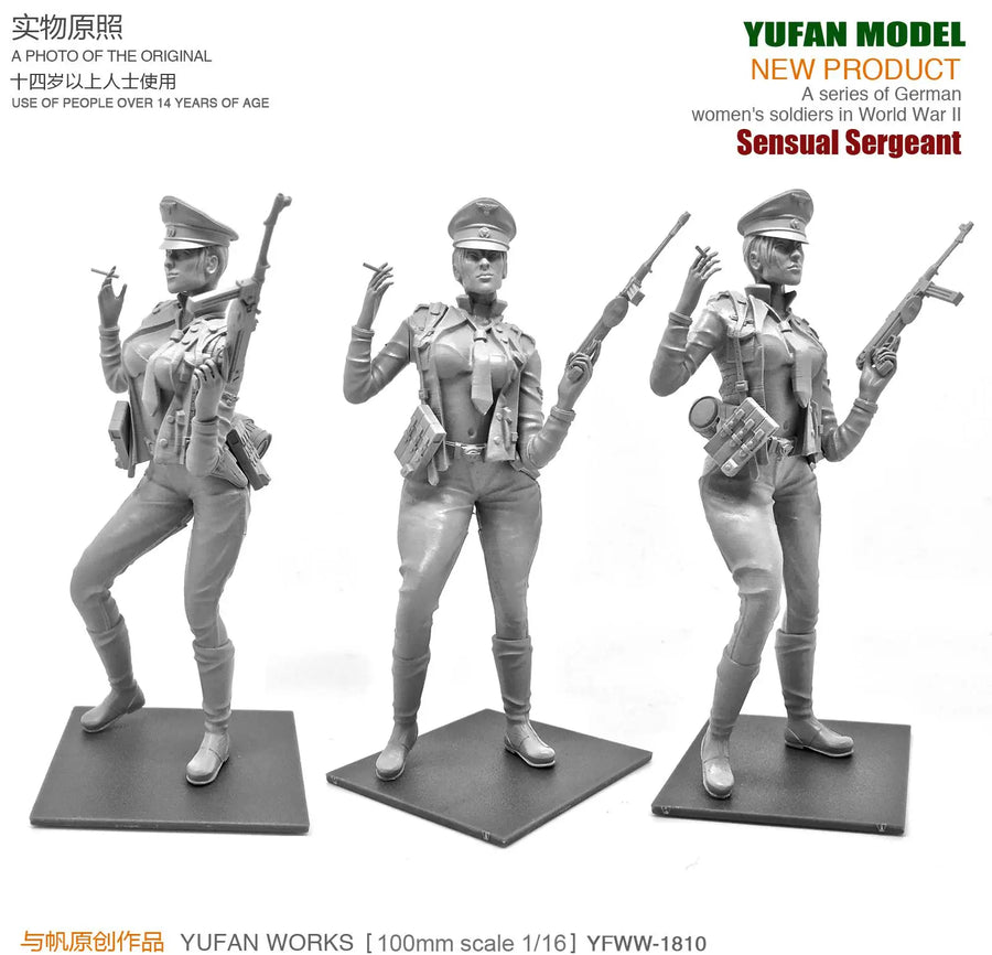Stylized Female Military Officer with Submachine Gun Resin Figure Kit - resin model view 3