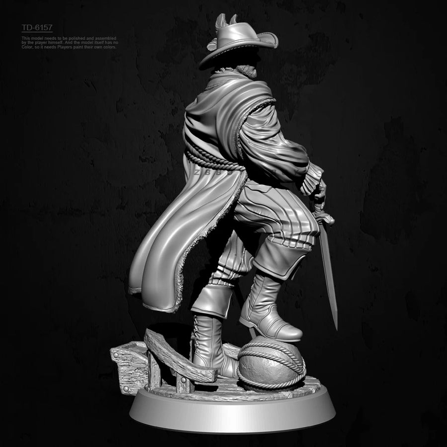 Baroque Musketeer with Feathered Hat 38mm Resin Figure Kit - 38mm resin model view 3